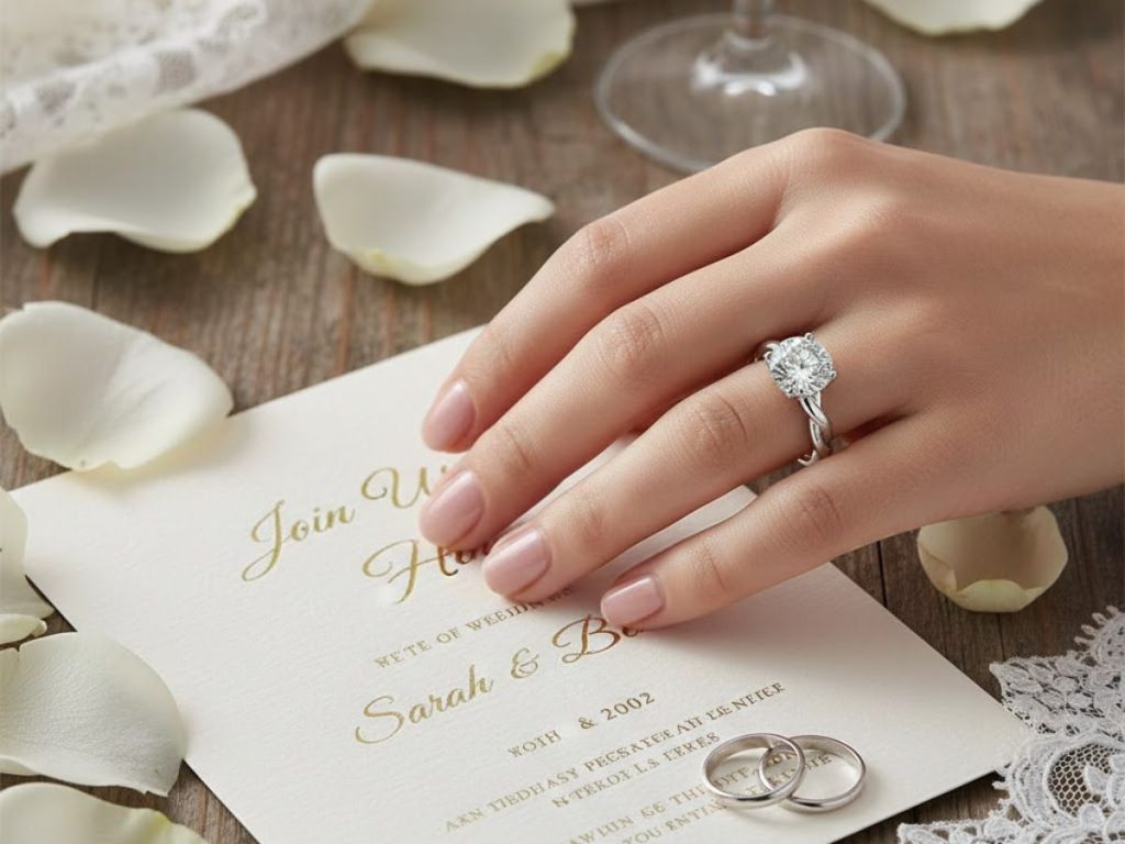 Diamond engagement ring wedding invitation