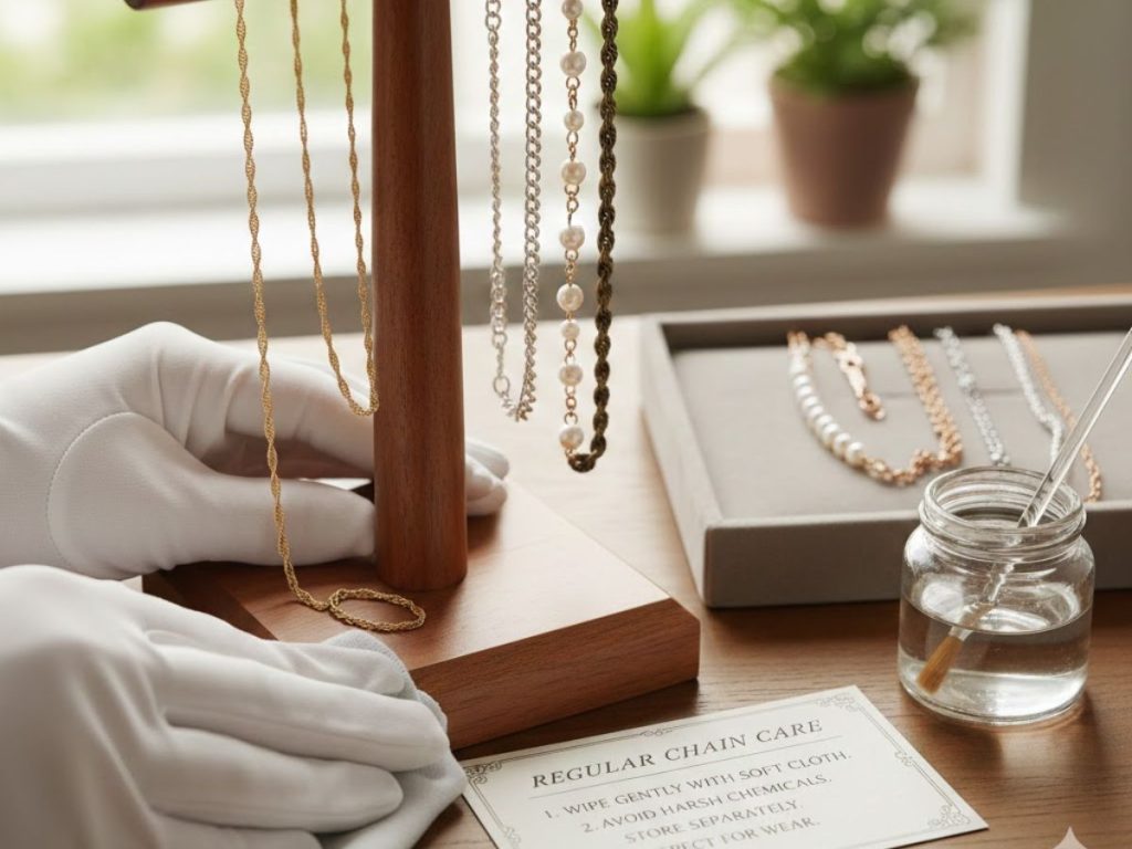 Proper necklace chain storage display