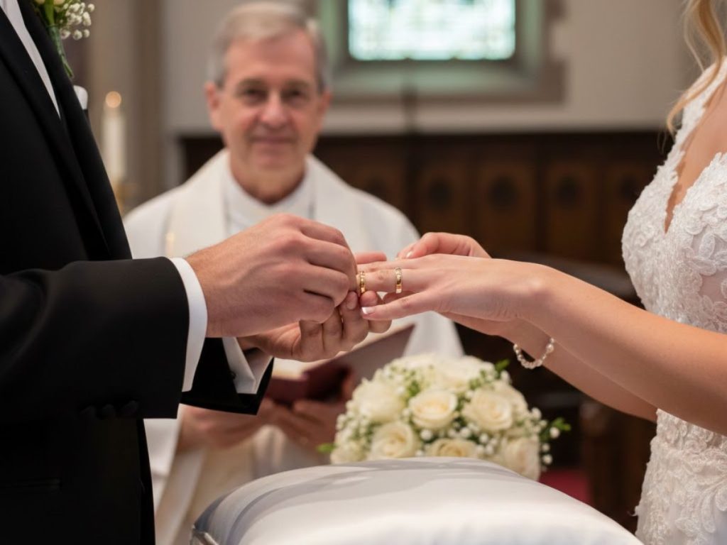Wedding ring exchange ceremony moment