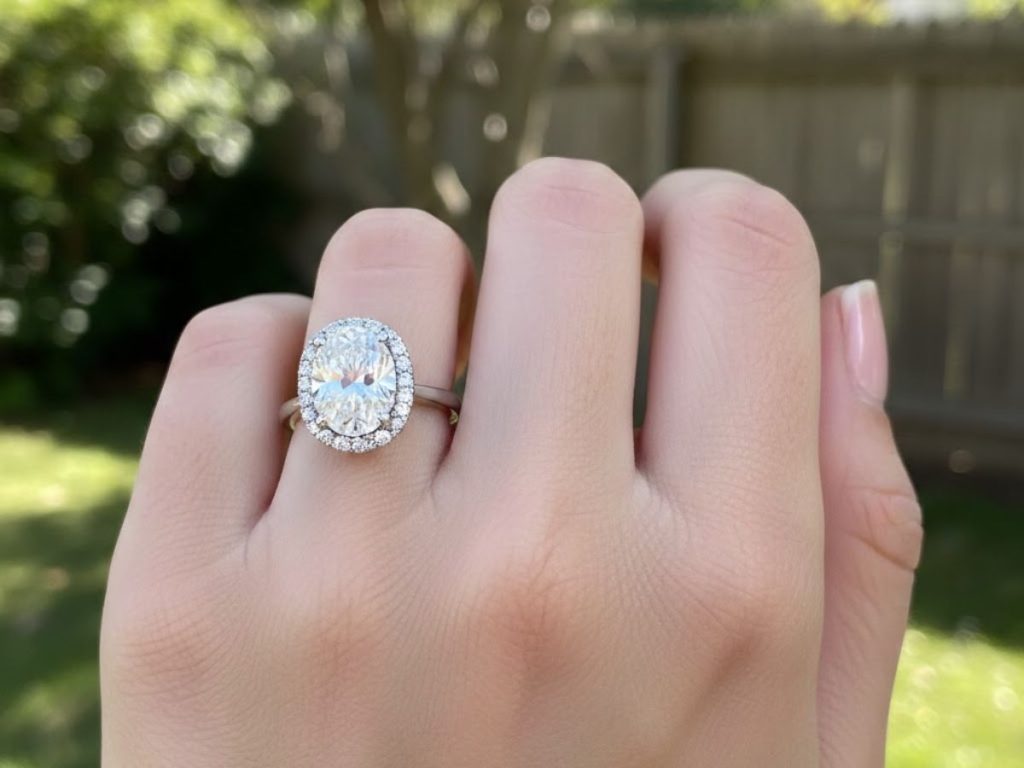 Oval halo diamond engagement ring