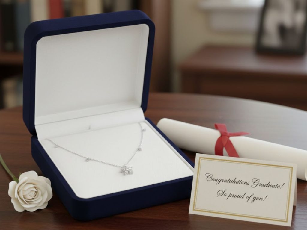 Silver graduation necklace in gift box