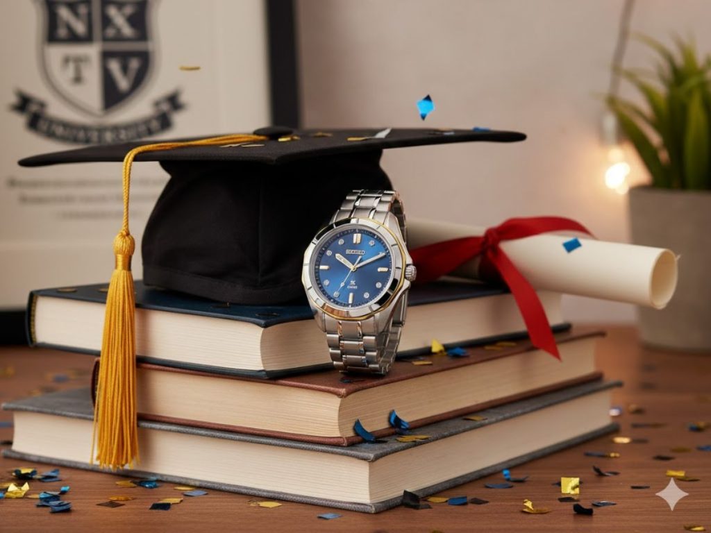 Blue dial watch with cap