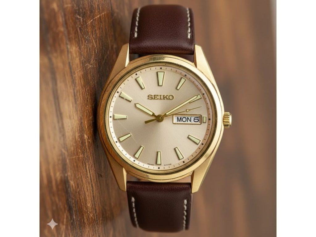 Gold Seiko watch leather strap