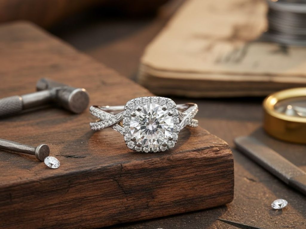Cushion halo diamond engagement ring