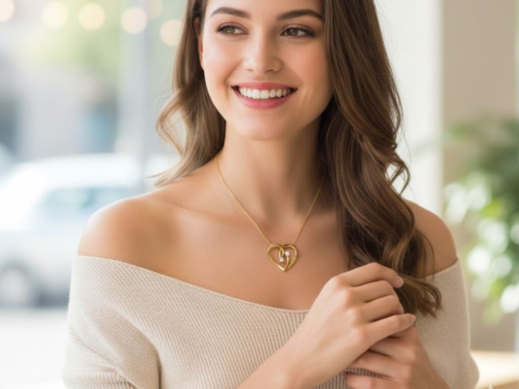 Gold heart pendant necklace model