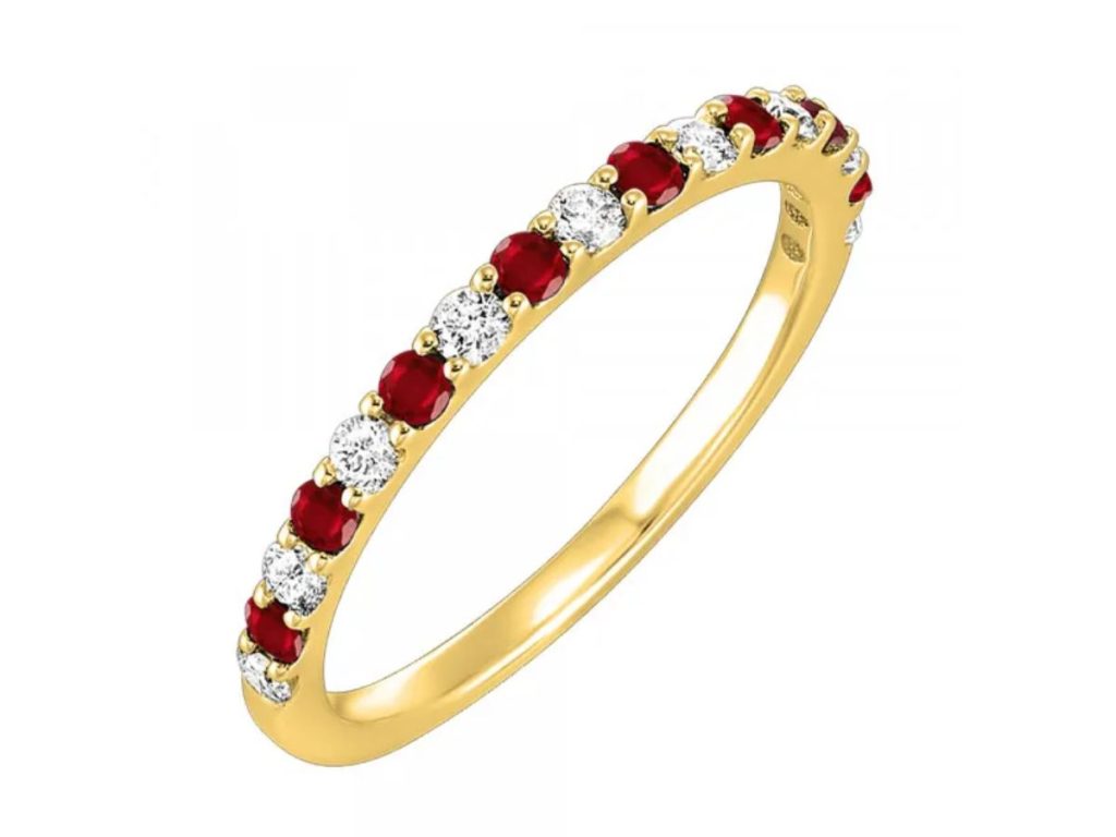 Gold ruby diamond eternity band ring
