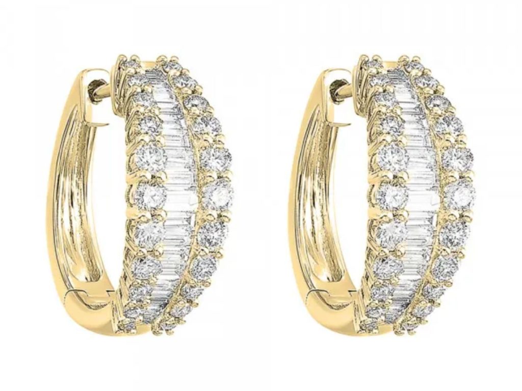 Gold diamond hoop huggie earrings