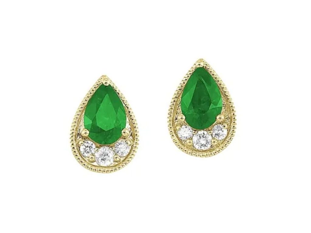 Green teardrop gemstone stud earrings