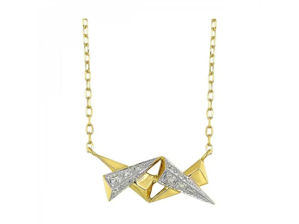 Two-tone geometric diamond pendant necklace