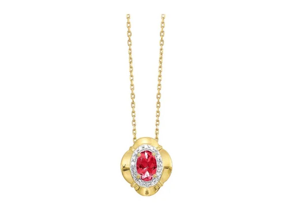 Gold ruby halo pendant necklace