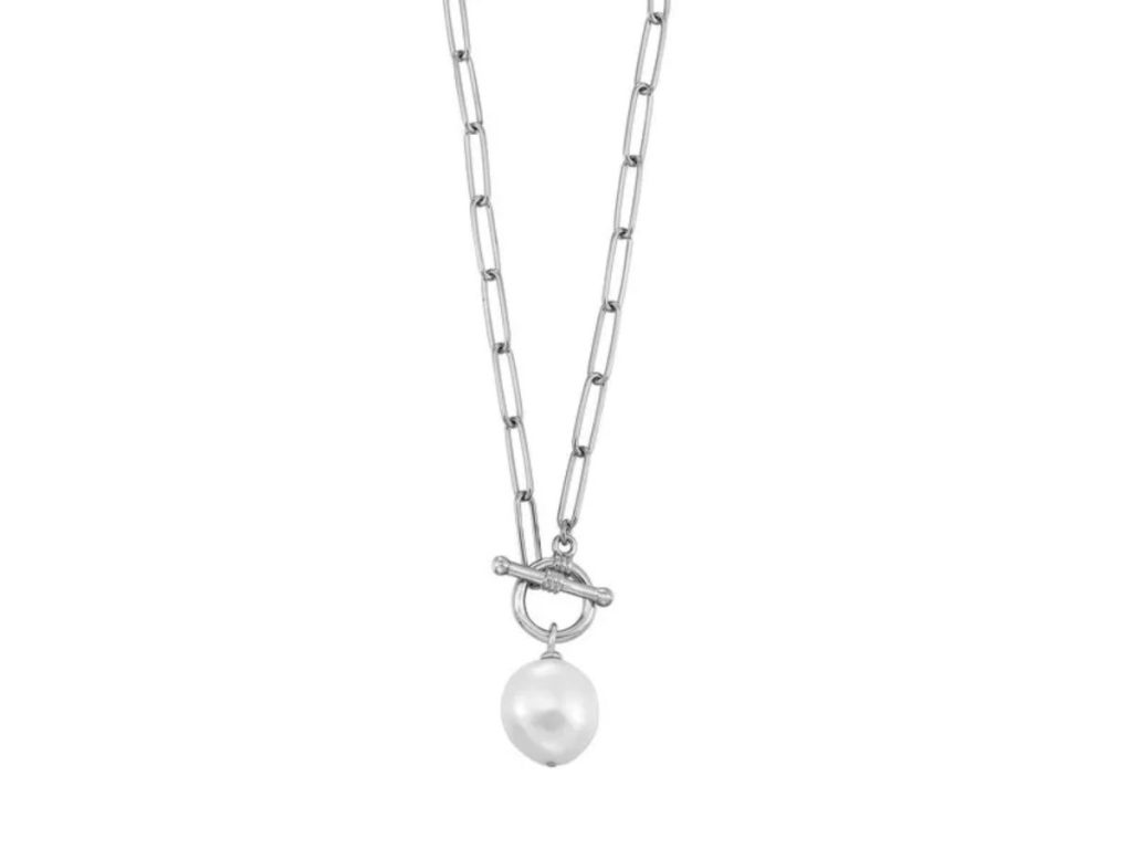 Silver chain pearl toggle necklace