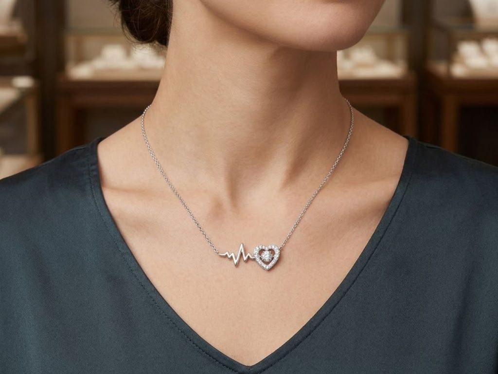 Heartbeat diamond heart pendant necklace