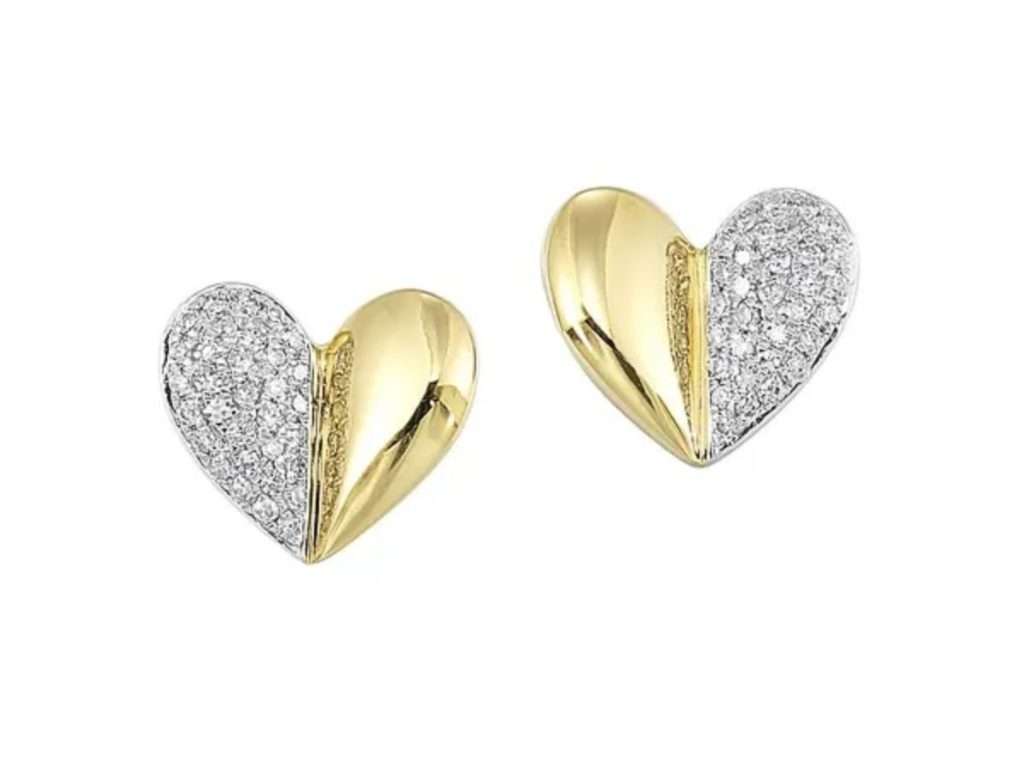 Two tone diamond heart stud earrings