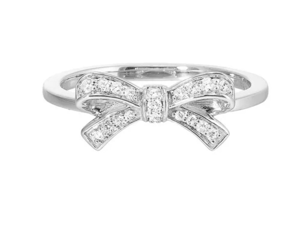 White gold diamond bow ring