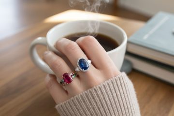 Sapphire ruby rings hand lifestyle shot