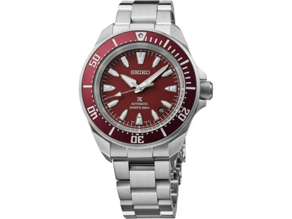 Seiko Prospex red automatic diver watch stainless