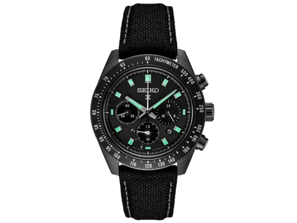 Seiko black chronograph watch with fabric strap