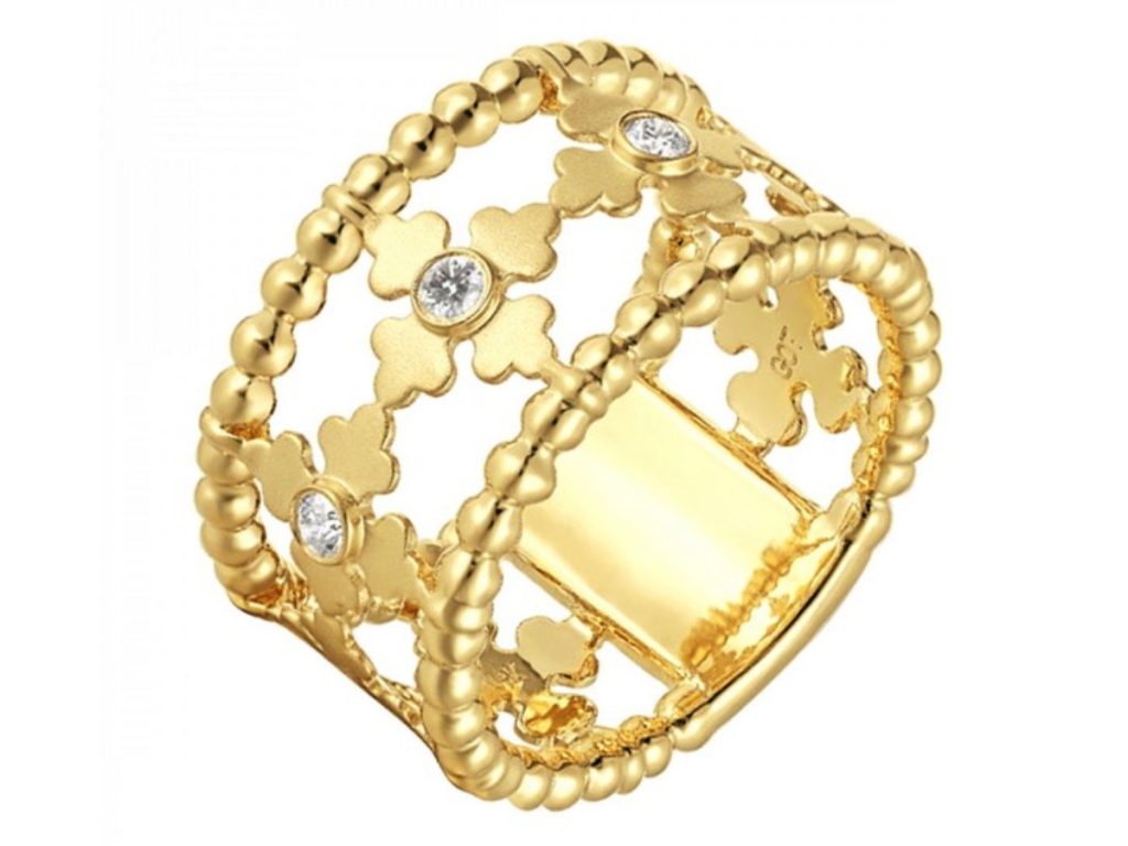 Gold floral diamond openwork statement ring