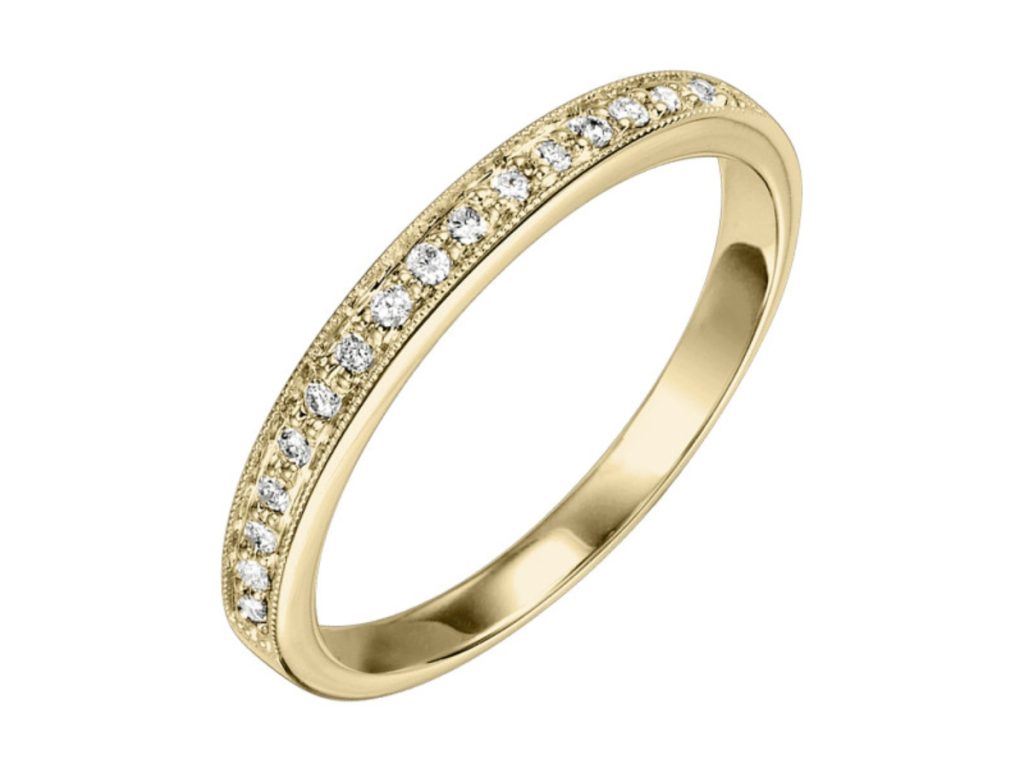 Yellow gold diamond band with milgrain detailing