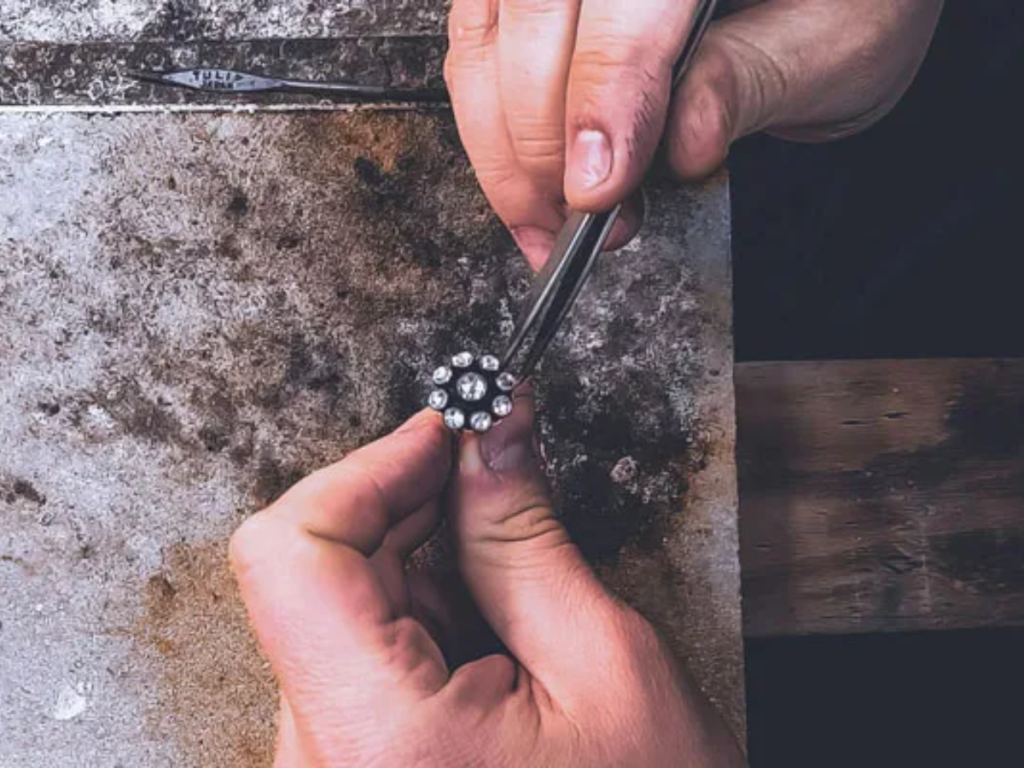 Jewelry repair on diamond cluster ring setting
