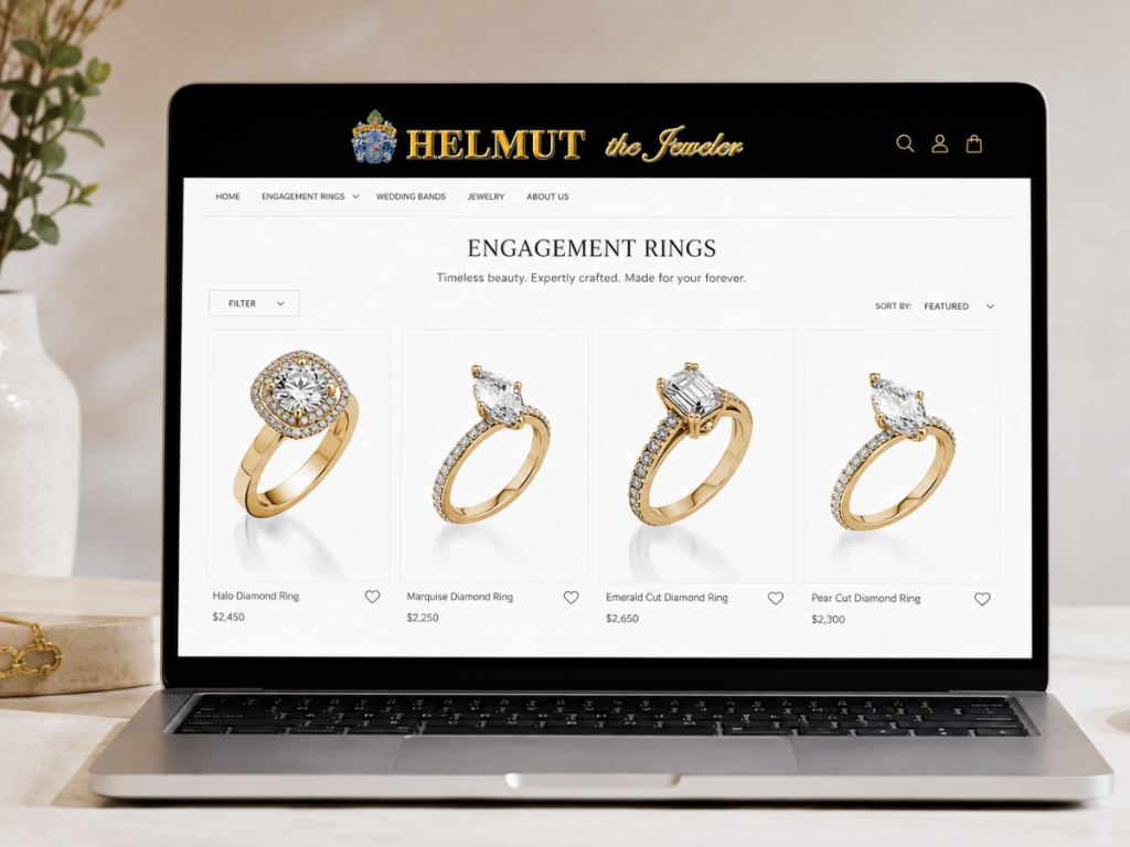 Helmut engagement rings displayed on laptop screen