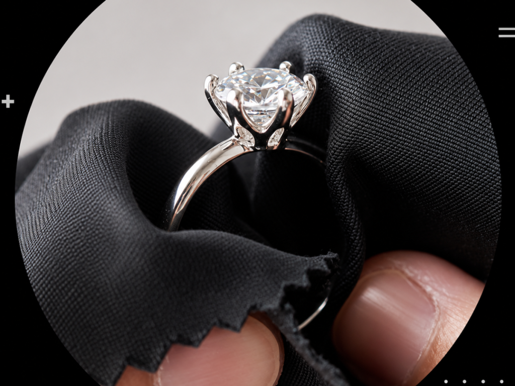 Inspecting solitaire diamond ring with magnifier tool