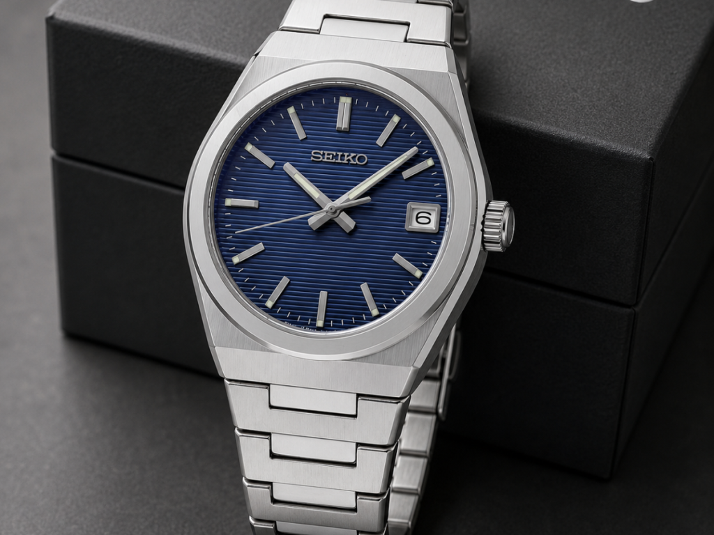 Seiko Integrated Bracelet Watch with Blue Textured Dial
