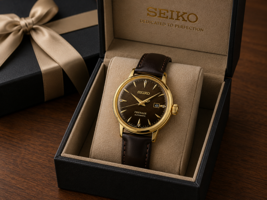 Gold Tone Seiko Presage Watch in Premium Presentation Box