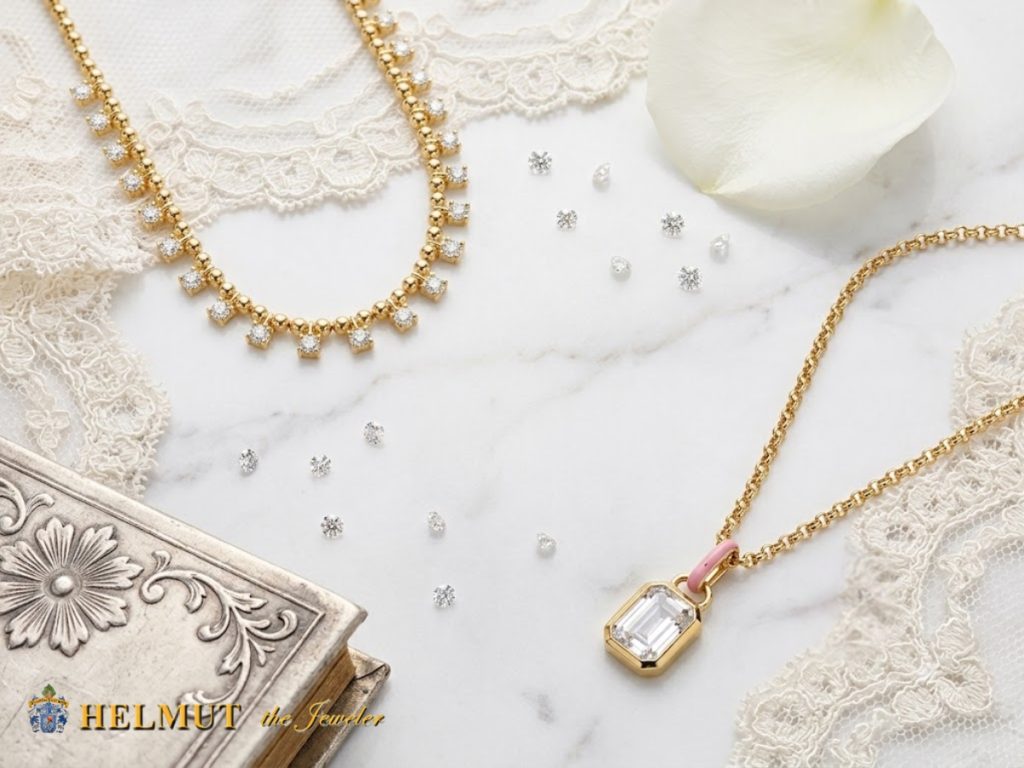 Gold bridal necklaces with diamond pendants