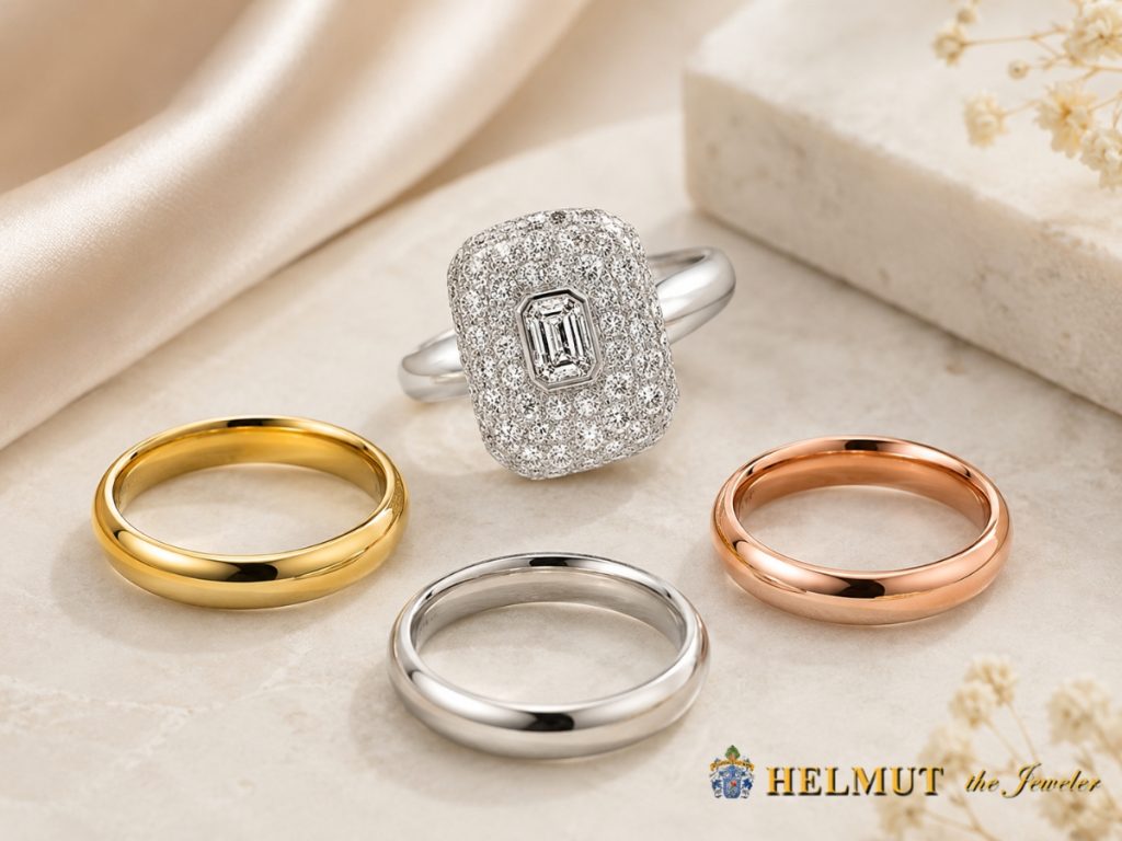Wood rings with gold rose gold and diamond jewelry