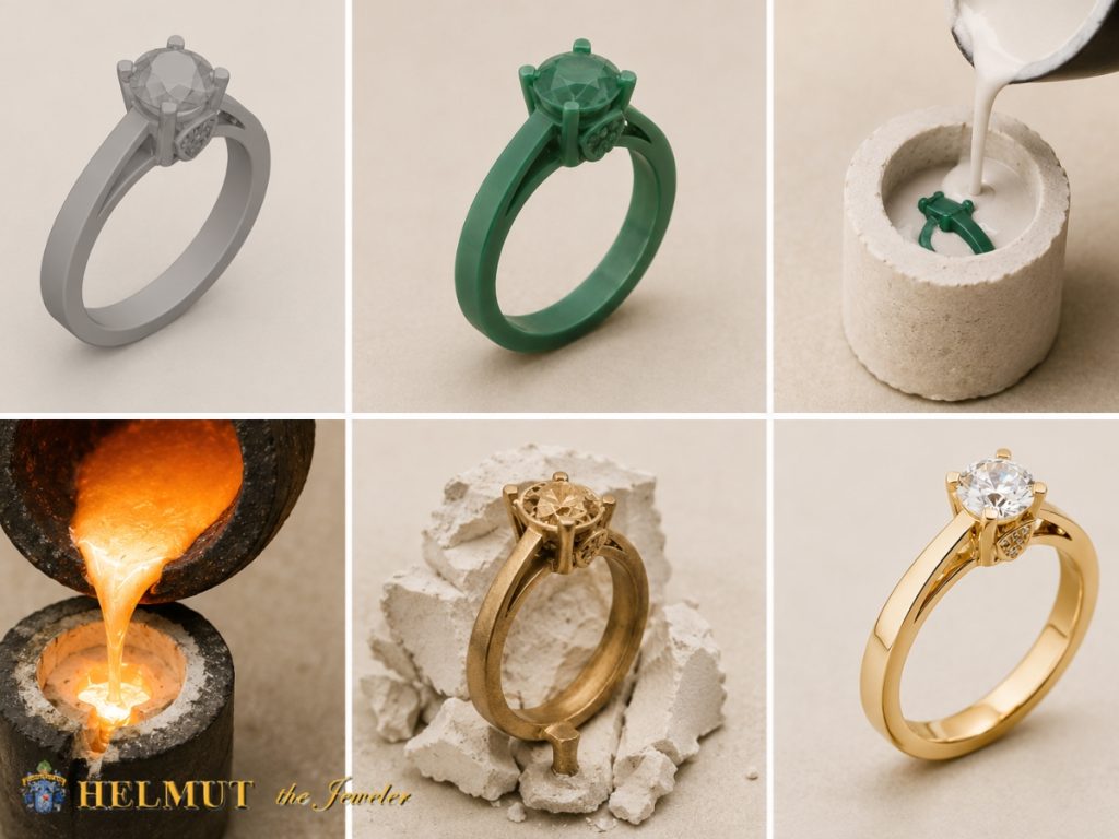 Lost wax casting process for custom engagement ring