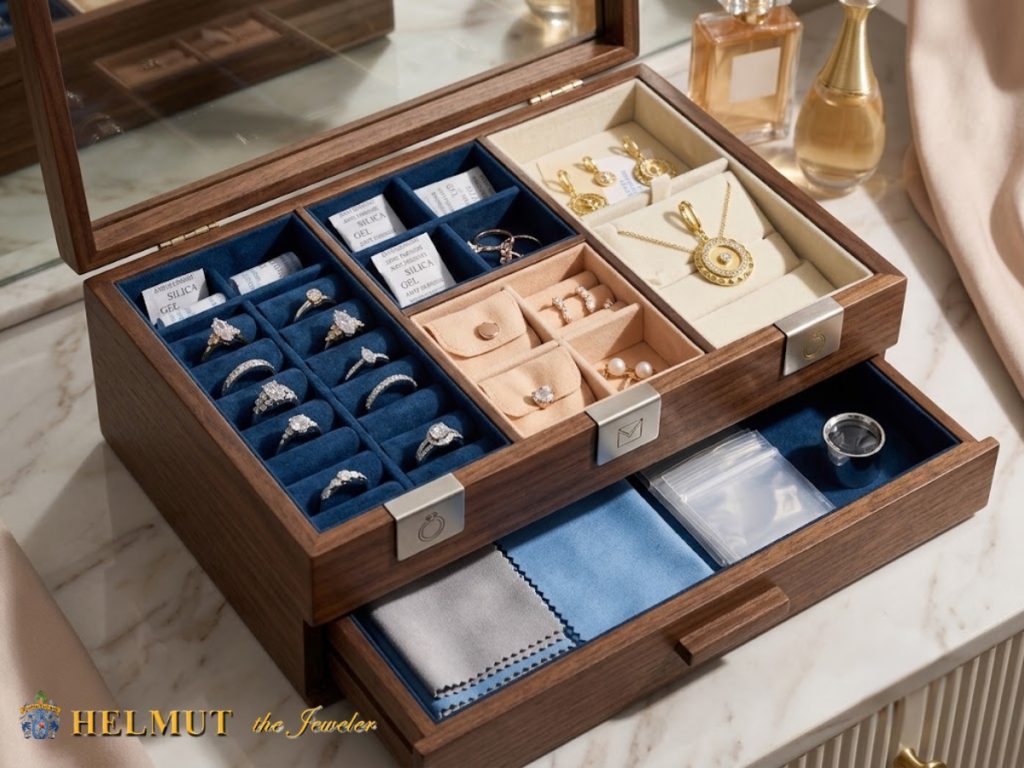 Jewelry organizer with rings and necklace storage