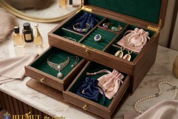 Wooden jewelry box with organized jewelry storage