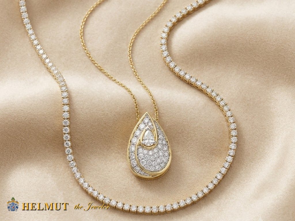 Diamond teardrop pendant necklace in gold