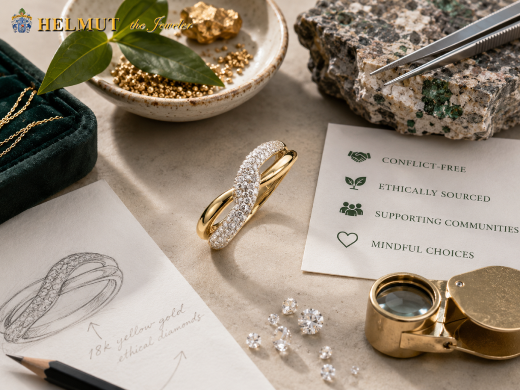 Conflict-free gold ring with responsibly sourced diamonds