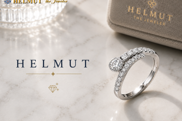 White gold diamond bypass ring on marble display