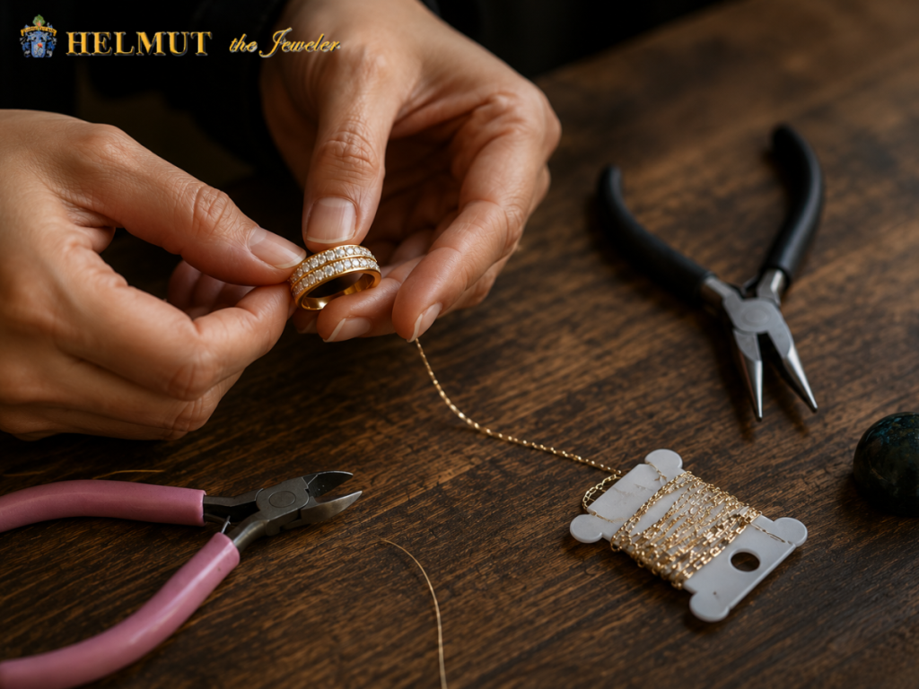 Jeweler inspecting a diamond ring during repair