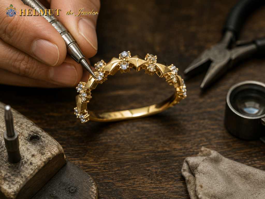 Diamond ring setting repaired by a professional jeweler