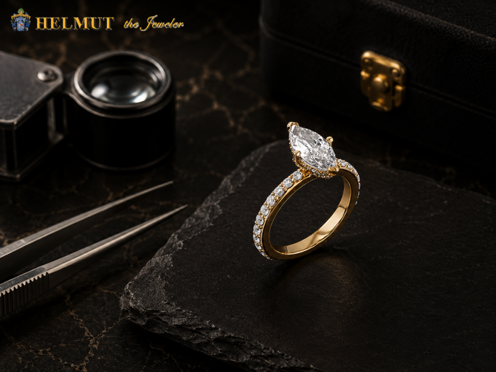 Yellow gold marquise diamond engagement ring