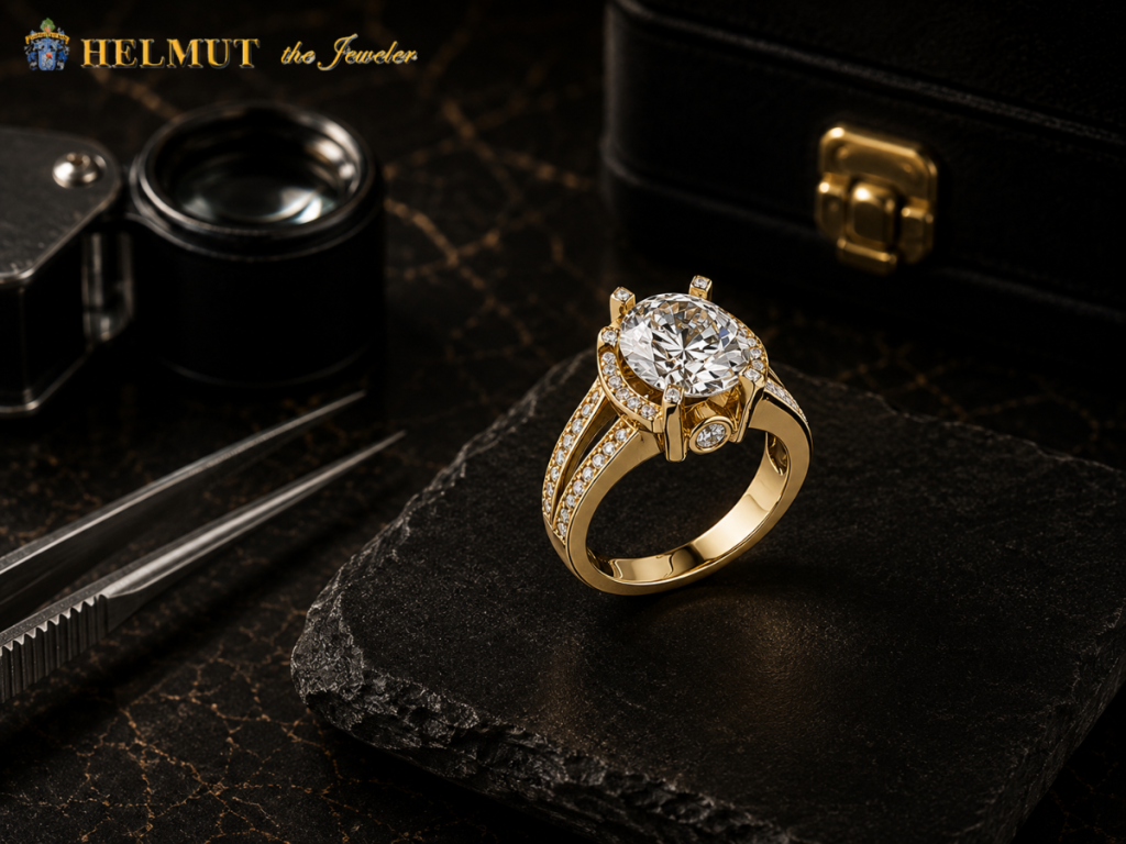 Yellow gold diamond engagement ring with split shank