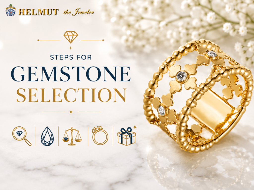 Gold gemstone bracelet with floral diamond details