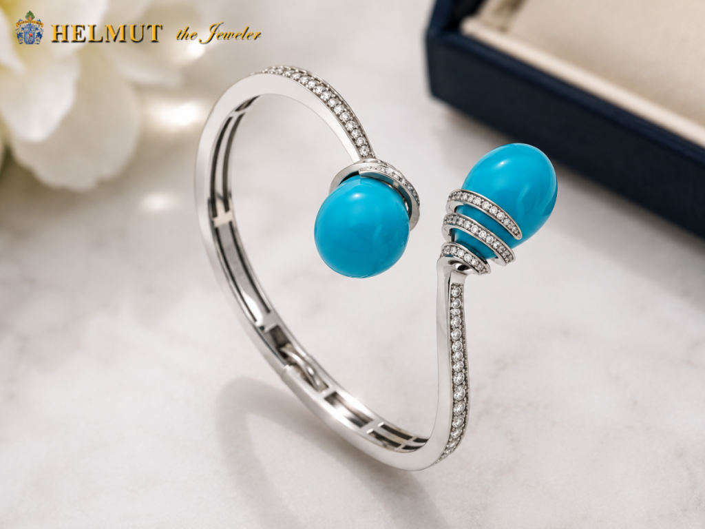 Turquoise and diamond silver statement bracelet