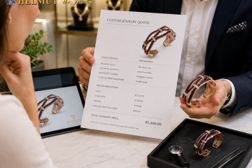 Jeweler presenting a custom bracelet price quote