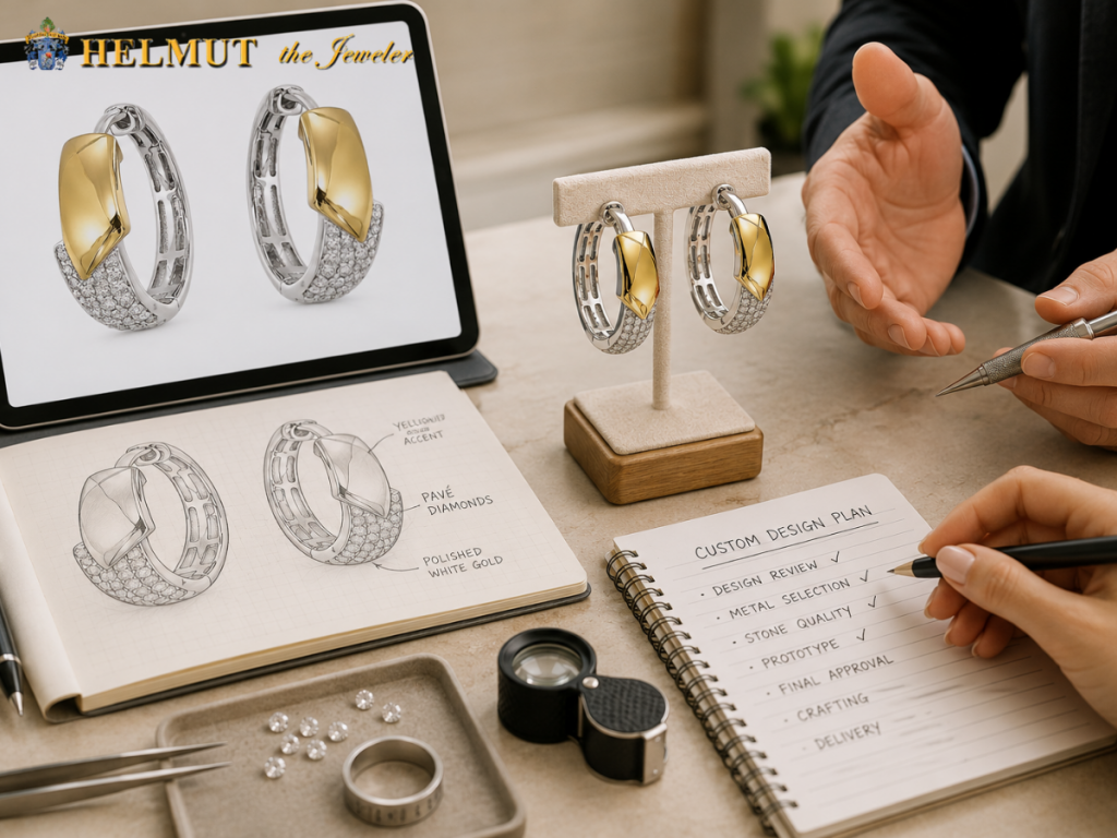 Custom two-tone diamond hoop earrings design process