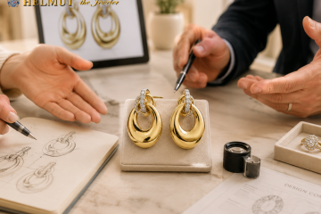 Custom gold earrings presented during design consultation