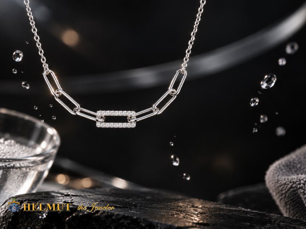 Silver link necklace with diamond accent