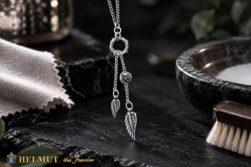 Silver wing charm necklace display