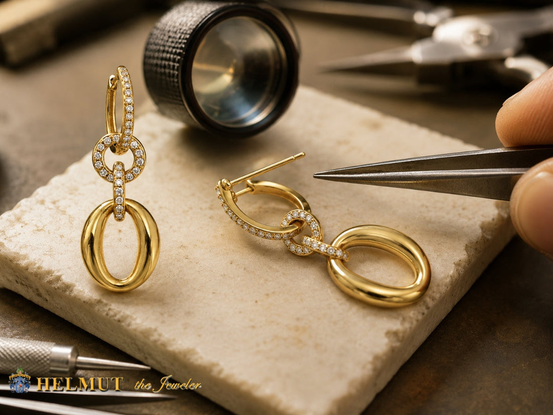 Gold hoop earring repair with professional jewelry tools