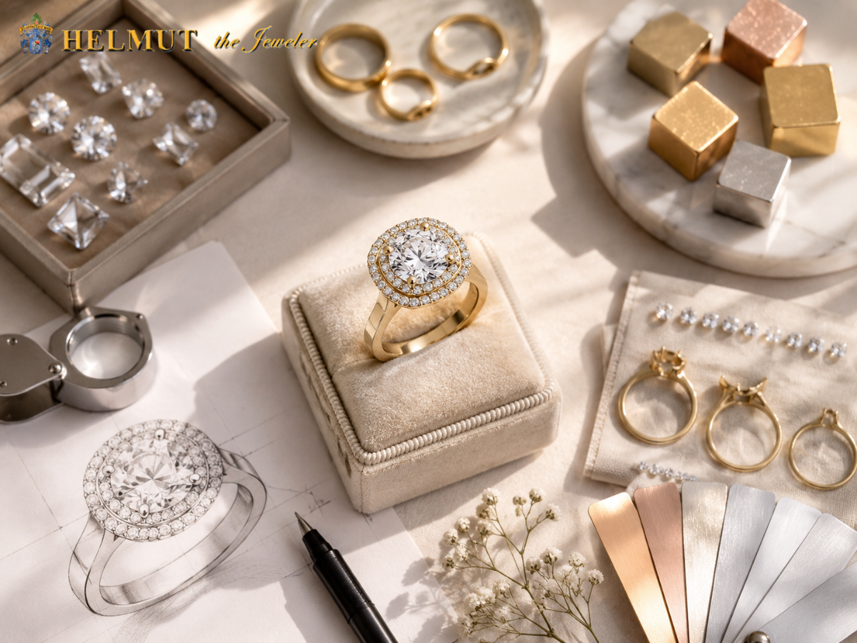 Custom diamond engagement ring design and materials