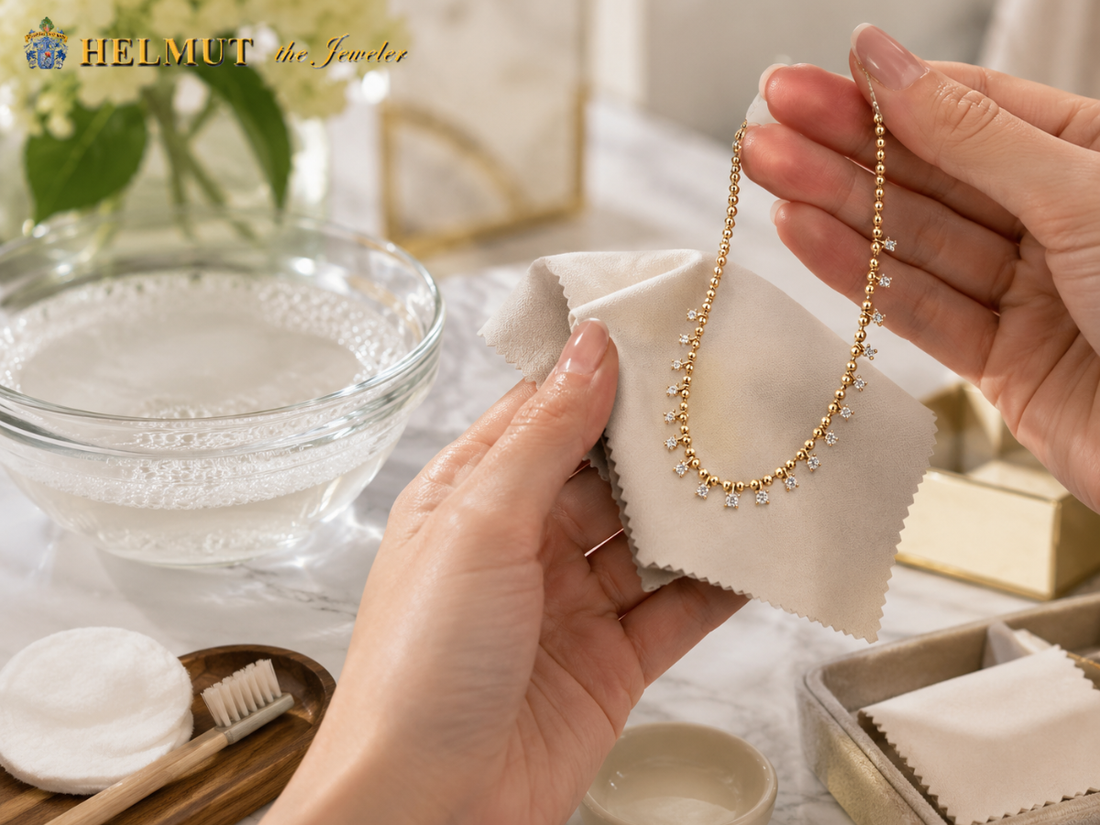 Cleaning a gold necklace with diamond accents